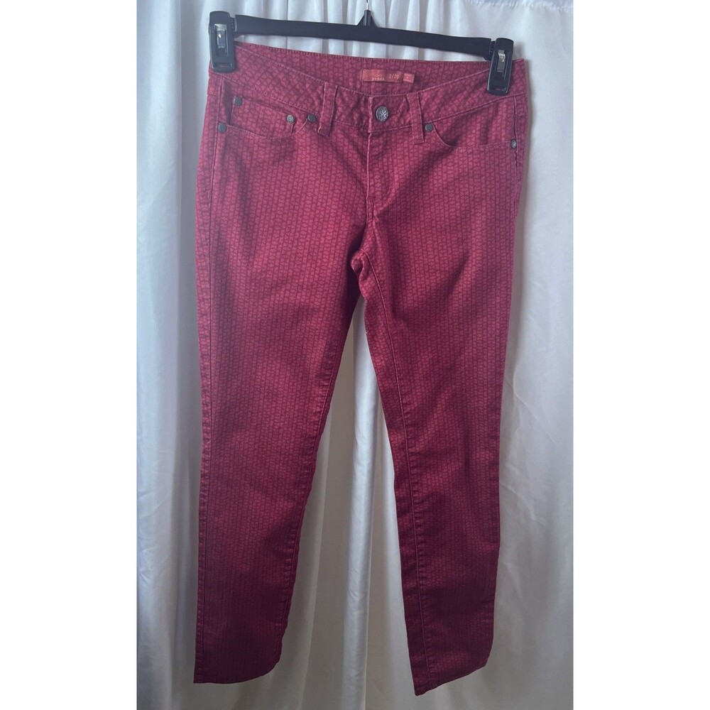 Prana Women’s Kara Fitted Skinny Jeans Size 2 Red Diamond Geometric Textured